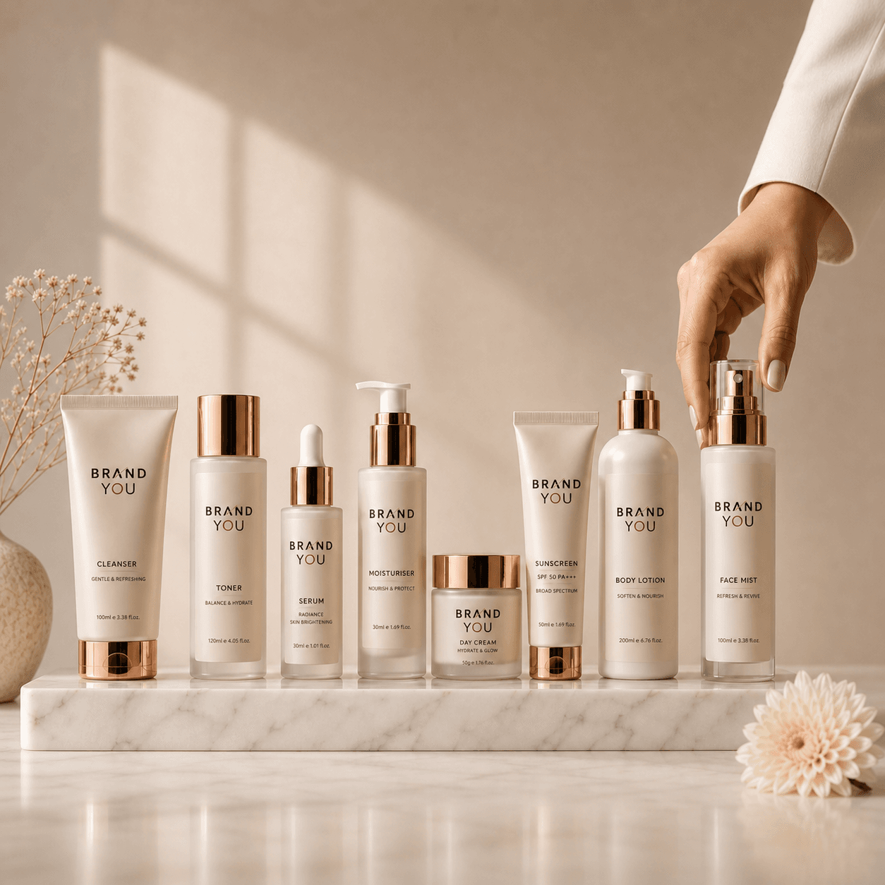 BrandYou skincare range arranged for a private-label inquiry