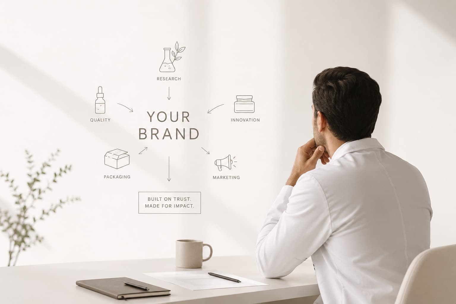 A skincare professional considering the research, quality, packaging, innovation, and marketing behind a private-label brand